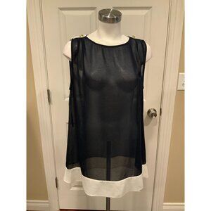 Ted Baker Navy Blue White Sheer Sleeveless Adilene Top, Size Small